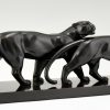 Art Deco bronzen sculptuur twee panthers