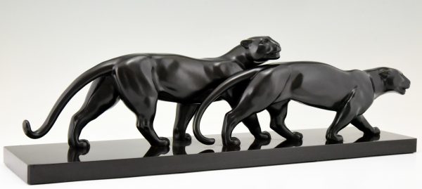 Art Deco Bronze Skulptur zwei Panther