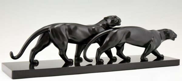 Art Deco bronzen sculptuur twee panthers