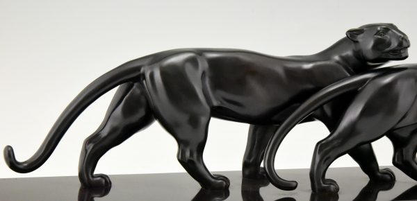 Art Deco bronzen sculptuur twee panthers