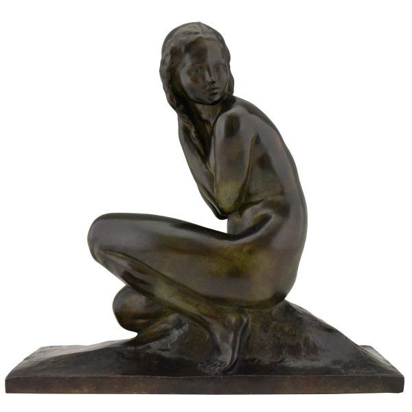 Art Deco bronze sculpture of a seated nude