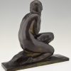 Art Deco bronze sculpture of a seated nude