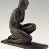 Art Deco bronze sculpture of a seated nude