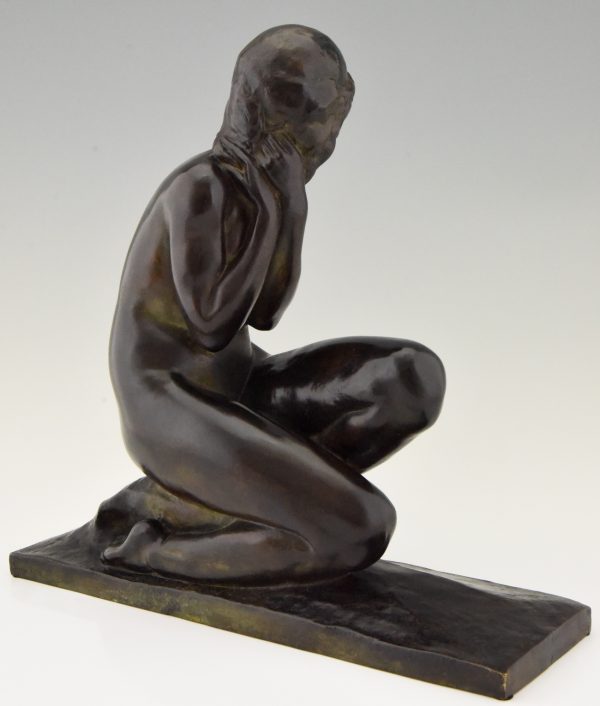 Art Deco bronze sculpture of a seated nude