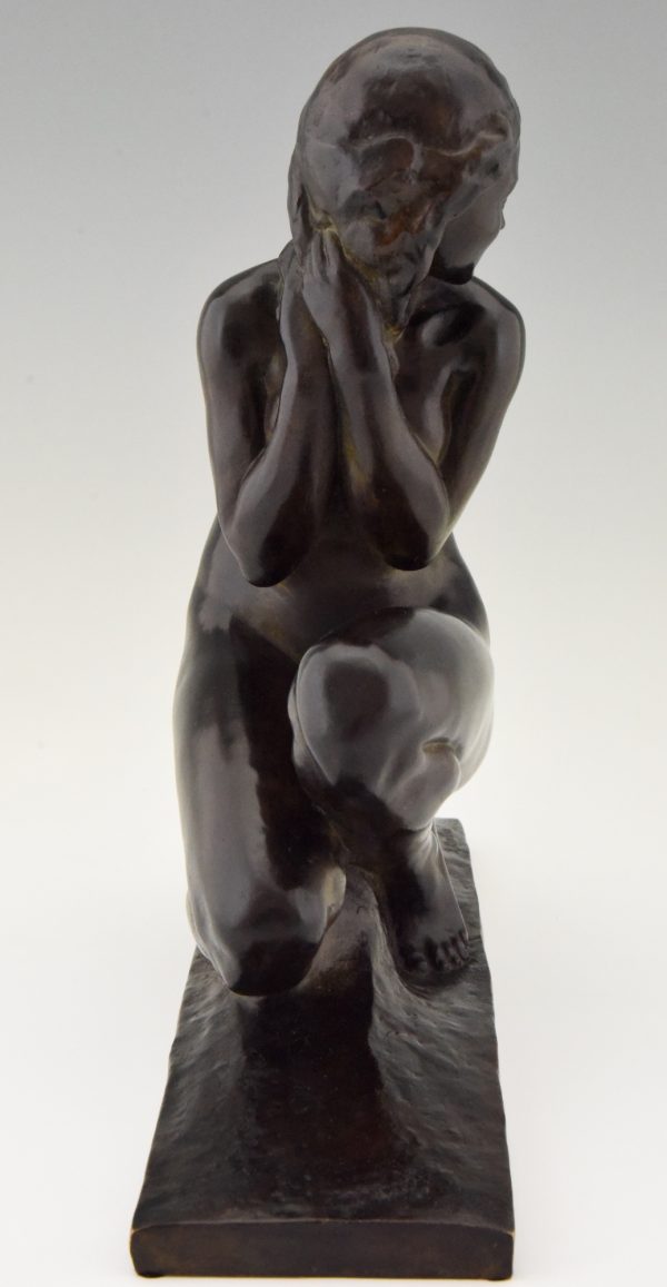 Art Deco bronze sculpture of a seated nude