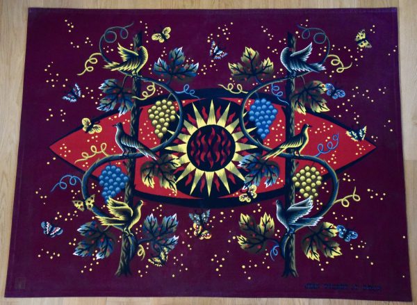 Mid Century tapestry Sun, Birds and Vine