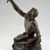 Soldier of Marathon, antique bronze sculpture man with laurel branch