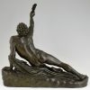 Soldier of Marathon, antique bronze sculpture man with laurel branch