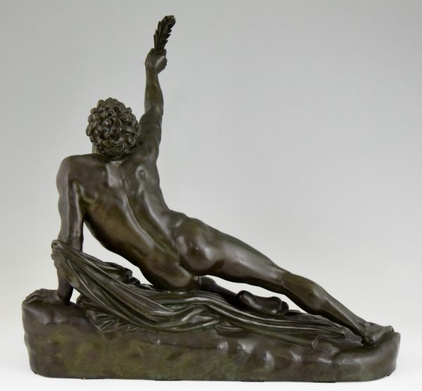 Soldier of Marathon, antique bronze sculpture man with laurel branch