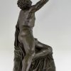 Soldier of Marathon, antique bronze sculpture man with laurel branch