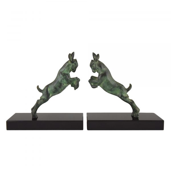 Art Deco bronze bookends with jumping goats.