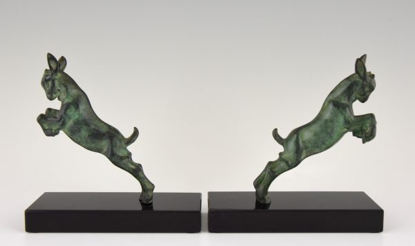 Art Deco bronze bookends with jumping goats.