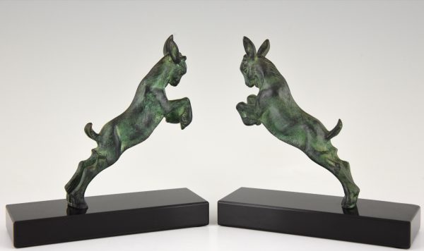 Art Deco bronze bookends with jumping goats.
