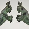 Art Deco bronze bookends with jumping goats.