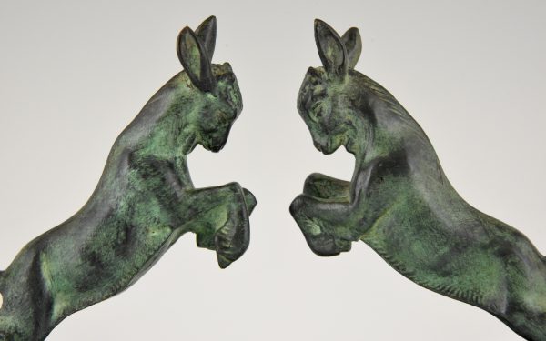 Art Deco bronze bookends with jumping goats.