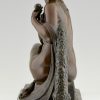 Bronze sculpture Art Deco femme nue avec rose