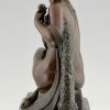 Art Deco bronze sculpture nude with rose.