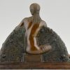 Bronze sculpture Art Deco femme nue avec rose