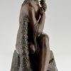 Bronze sculpture Art Deco femme nue avec rose