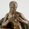 Art Deco bronzen beeld vrouwelijk naakt met roos