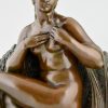 Bronze sculpture Art Deco femme nue avec rose