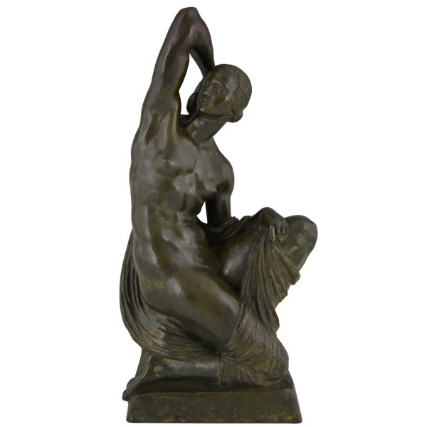 Sculpture bronze Art Deco femme nue drapée