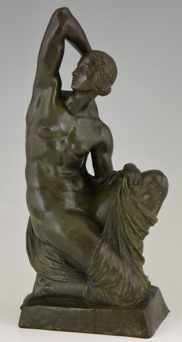 Art Deco bronzen beeld naakte vrouw baadster