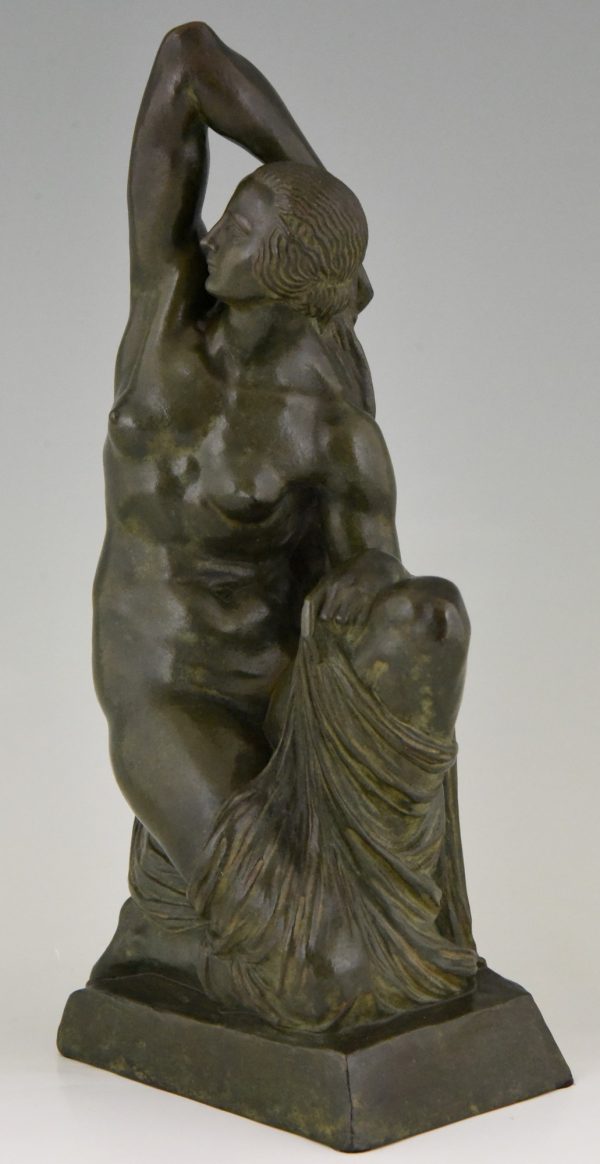 Art Deco bronzen beeld naakte vrouw baadster