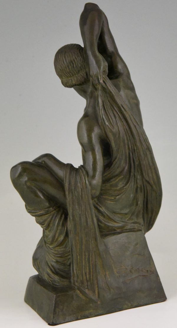 Sculpture bronze Art Deco femme nue drapée