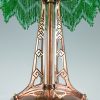Lampe Art Nouveau cuivre abat jour en verre Loetz