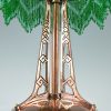 Lampe Art Nouveau cuivre abat jour en verre Loetz