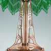 Jugendstil lamp in koper met kap in Loetz glas