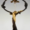 Art Nouveau lampe en bronze avec nu féminin