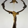 Art Nouveau lampe en bronze avec nu féminin