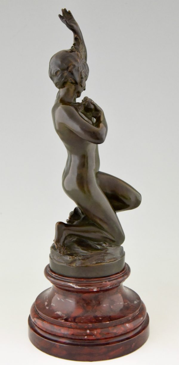 Jugendstil bronzen beeld naakte vrouw