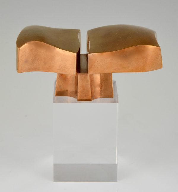 Bronze abstract sculpture on plexiglass base 1970