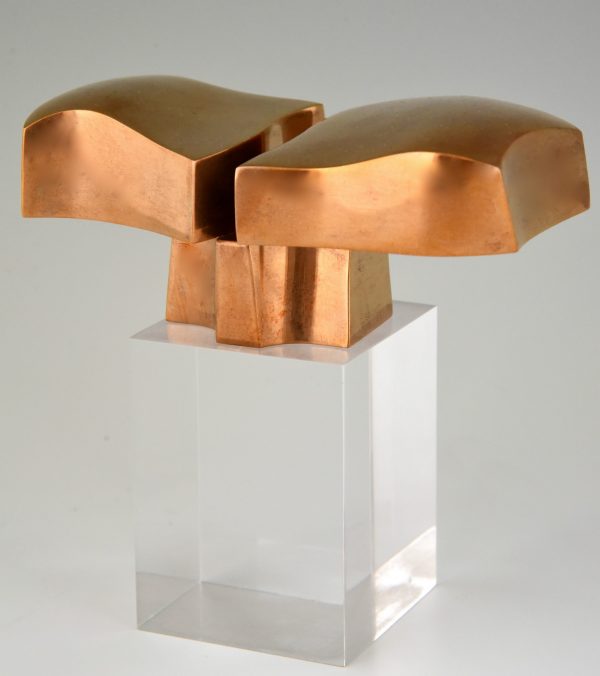 Bronze abstract sculpture on plexiglass base 1970