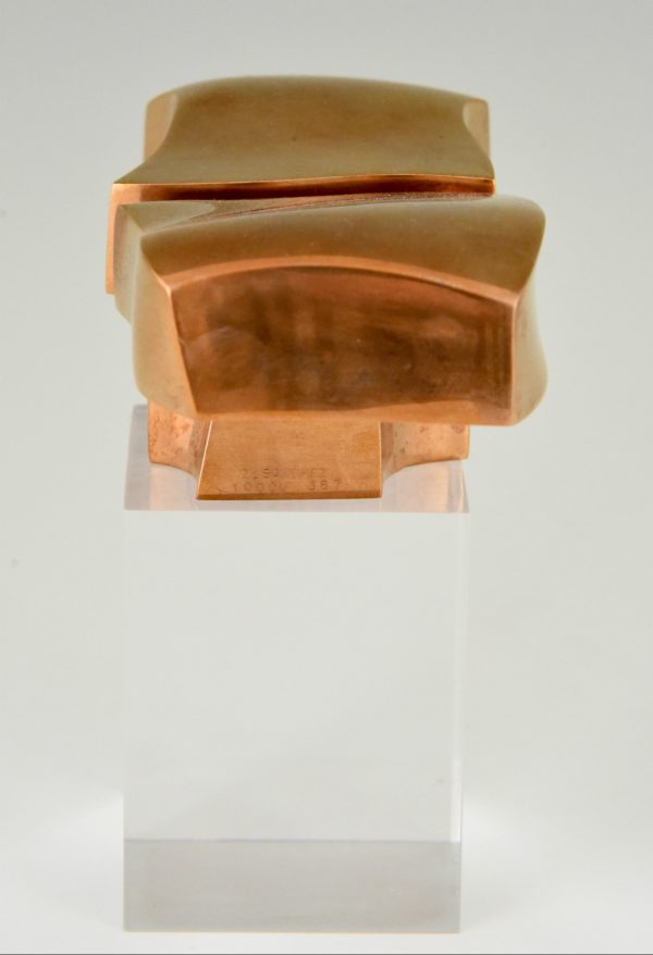 Bronze abstract sculpture on plexiglass base 1970