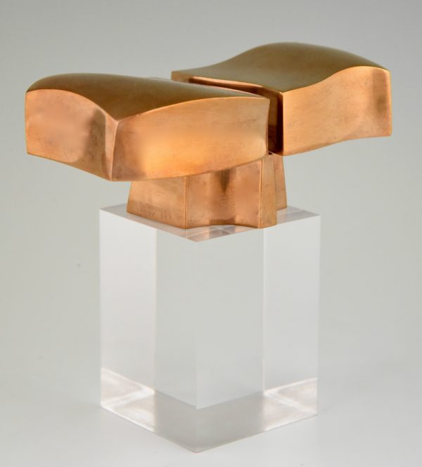 Bronze abstract sculpture on plexiglass base 1970