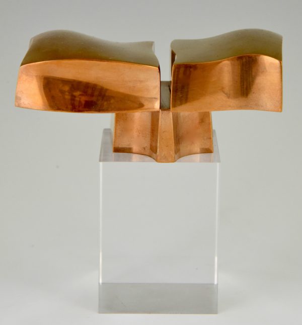 Bronze abstract sculpture on plexiglass base 1970