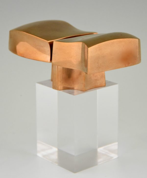 Bronze abstract sculpture on plexiglass base 1970