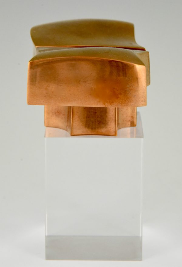 Bronze abstract sculpture on plexiglass base 1970