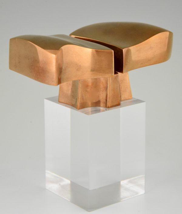 Bronze abstract sculpture on plexiglass base 1970