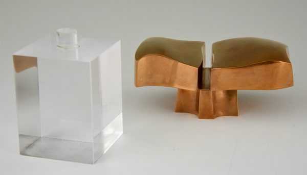 Bronze abstract sculpture on plexiglass base 1970