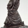 Pilger, Bronze Skulptur Mann mit langem Mantel und Hut
