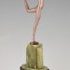 Art Deco bronze sculpture female nude dancer