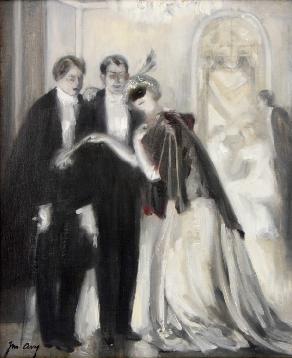 Art Deco Gemälde Soirée 1920 Frau mit Maske