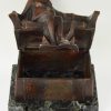 Art Nouveau bronze box sculpture nude on a bench