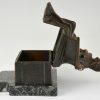 Art Nouveau bronze box sculpture nude on a bench