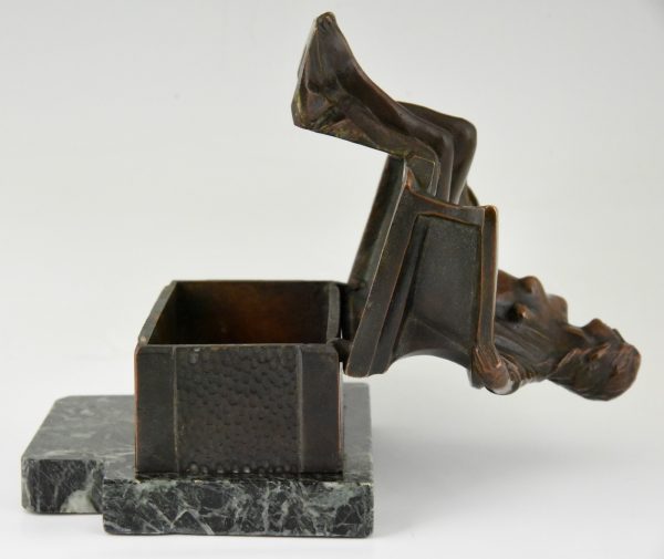 Art Nouveau bronze box sculpture nude on a bench